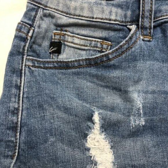 Kancan Shorts Women's 3/25 Light Jean Denim Distressed Destroyed High Rise - Picture 2 of 8